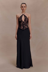 Sascha Black Lace Satin Maxi Dress