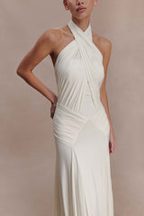 Indira Ivory Gathered Halter Maxi Dress