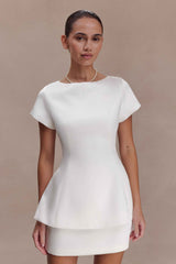 Adeline White Satin Short Sleeve Top