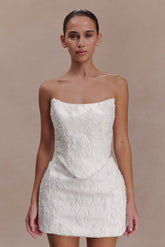 Camille Ivory Beaded Satin & Lace Corset Top