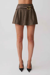 Romy Herringbone Mini Skirt with Statement Hardware