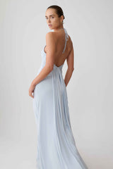 Maely Pale Blue Gathered Maxi Dress