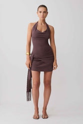 Lucien Peppercorn Cowl Neck Mini Dress