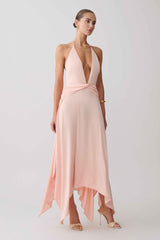 Cyra Peach Satin Midi Dress