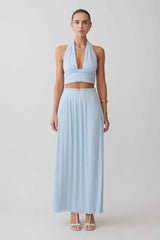 Amaris Pale Blue Gathered Maxi Skirt