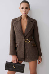 Romy Herringbone Blazer with Hardware