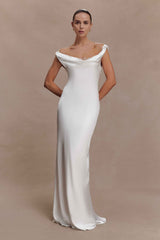 Ashley Ivory Maxi Dress with Cowl Neck and Lace Trim