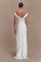 Ashley Ivory Maxi Dress with Cowl Neck and Lace Trim