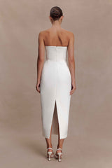 Ophelia Ivory Satin Peplum Maxi Dress
