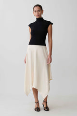 Coralie Ivory Asymmetric Satin Midi Skirt