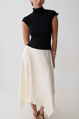 Coralie Ivory Asymmetric Satin Midi Skirt