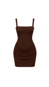 Amirah Chocolate Brown and White Mini Dress