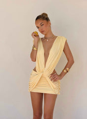 Lilou Mini Dress - Lemon Yellow Knotted Waist