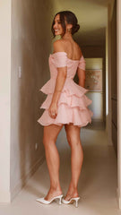 OFF-SHOULDER TIERED MINI PARTY COCKTAIL DRESS