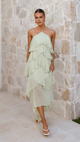 HALTER FRILL MAXI EVENING PARTY DRESS