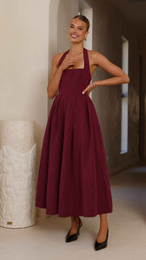 HALTER SQUARE-NECK MAXI EVENING FORMAL DRESS