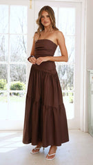 STRAPLESS RUCHED MAXI EVENING DRESS