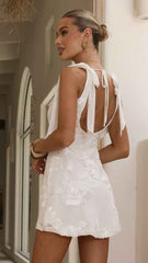 Usha Tie Strap Mini Dress - White