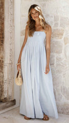 PLEATED SHIRRED MAXI CASUAL SUMMER DRESS