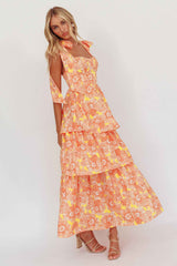 TIED TIERED MIDI CASUAL SUMMER DRESS