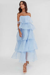 STRAPLESS TIERED MIDI PARTY OCCASION DRESS