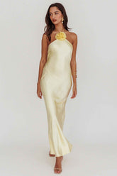 SATIN HALTERNECK MAXI WEDDING GUEST DRESS
