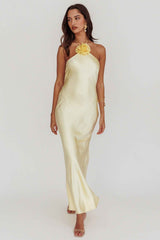 SATIN HALTERNECK MAXI WEDDING GUEST DRESS