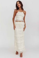 SHIRRED SEQUIN MAXI EVENING PARTY SKIRT