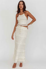 SHIRRED SEQUIN MAXI EVENING PARTY SKIRT
