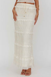 SHIRRED SEQUIN MAXI EVENING PARTY SKIRT