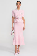 Short Sleeve Co-Ord With Peplum Waist And Crystal Button Belt - Blush Pink