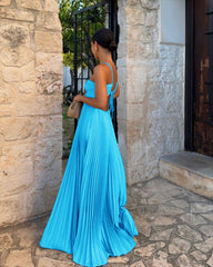 Pleated Sleeveless Maxi Evening Party Dress