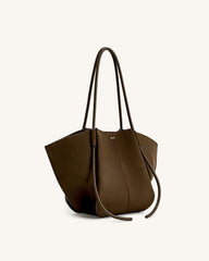Nala Faux Suede Vegan Leather Midi Casual Tote Bag - Mocha Brown