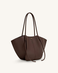Nala Vegan Leather Wide Tote Bag - Deep Brown