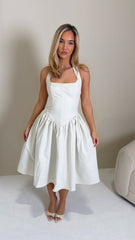BLYTHE Halterneck Structured Midi Dress In Ivory