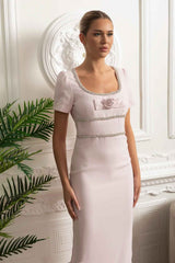 FITTED EMBROIDERED MIDI COCKTAIL PARTY DRESS