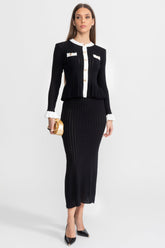 Pointelle Knit Midi Co-Ord with Contrast Trim Black