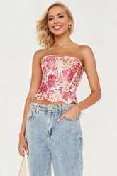 Pink Patterned Hollow Lace Corset