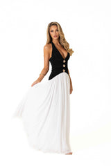Elena Midi Dress - Black Pleated Halter