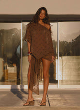Aizza Midi Cape - Chocolate Beaded Knit