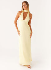 Alicia Maxi Dress - Yellow Satin Halter