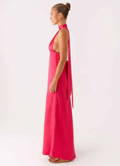Alicia Satin Halter Maxi Dress - Fuchsia