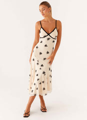 Amelia Maxi Dress - Nude Floral Embroidery