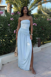 Bex Pale Blue Strapless Maxi Dress with Split