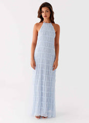 Aullie Maxi Dress - Blue Lace Halter