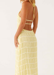 Aullie Maxi Dress - Yellow Lace Halter
