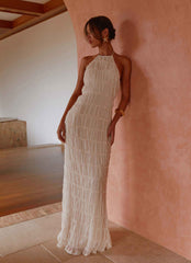 Aullie Maxi Dress - Ivory Lace Halter