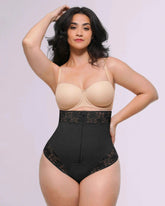 Bare Essentials High-Waisted Shaping Thong - Black Polka Dot Lace
