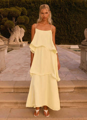 Becka Maxi Dress - Yellow Tiered Low Back