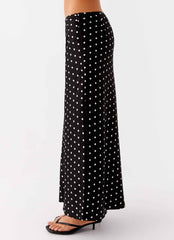 Breanne Midi Skirt - Black Polka Dot Satin